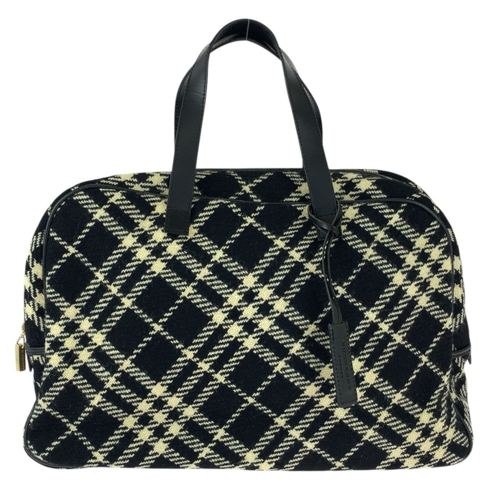 BURBERRY Burberry Check Pattern Black Off-White Gold Hardware Wool Leather Ha...